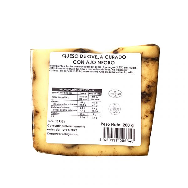 valor nutricional del queso de oveja con ajo negro rabel