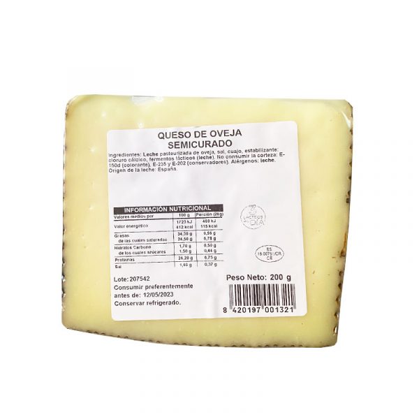 queso de oveja semicurado rabel información nutricional